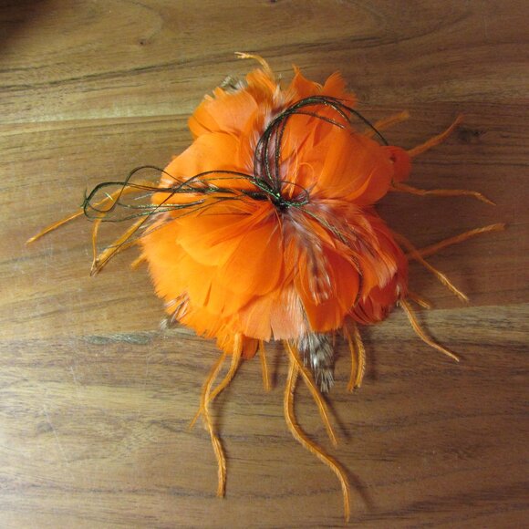 feather flower hair clip or brooch Fascinator hand made by ME! Orange (446B) - Picture 1 of 5